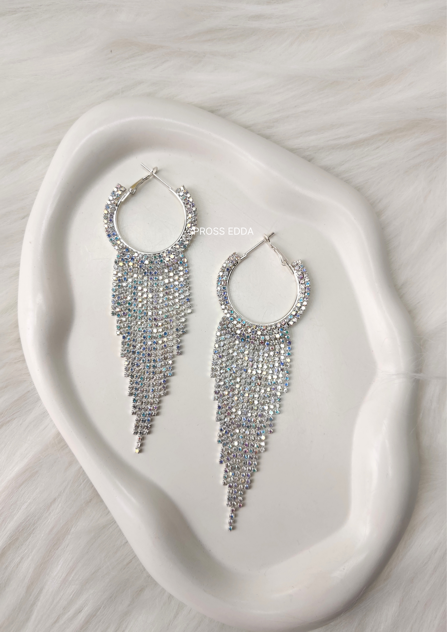 RAINBOW RADIANT ARCH RHINESTONE HOOPS EARRINGS - Silver