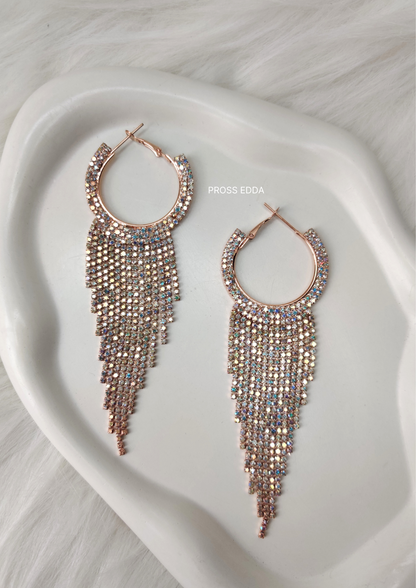 RAINBOW RADIANT ARCH RHINESTONE HOOPS EARRINGS - Golden