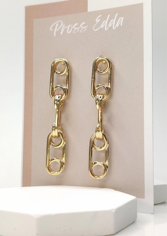 GOLDEN TRIPLE CONNECTION LINK EARRINGS