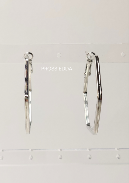 SILVER HEXAGON  HOOP EARRING