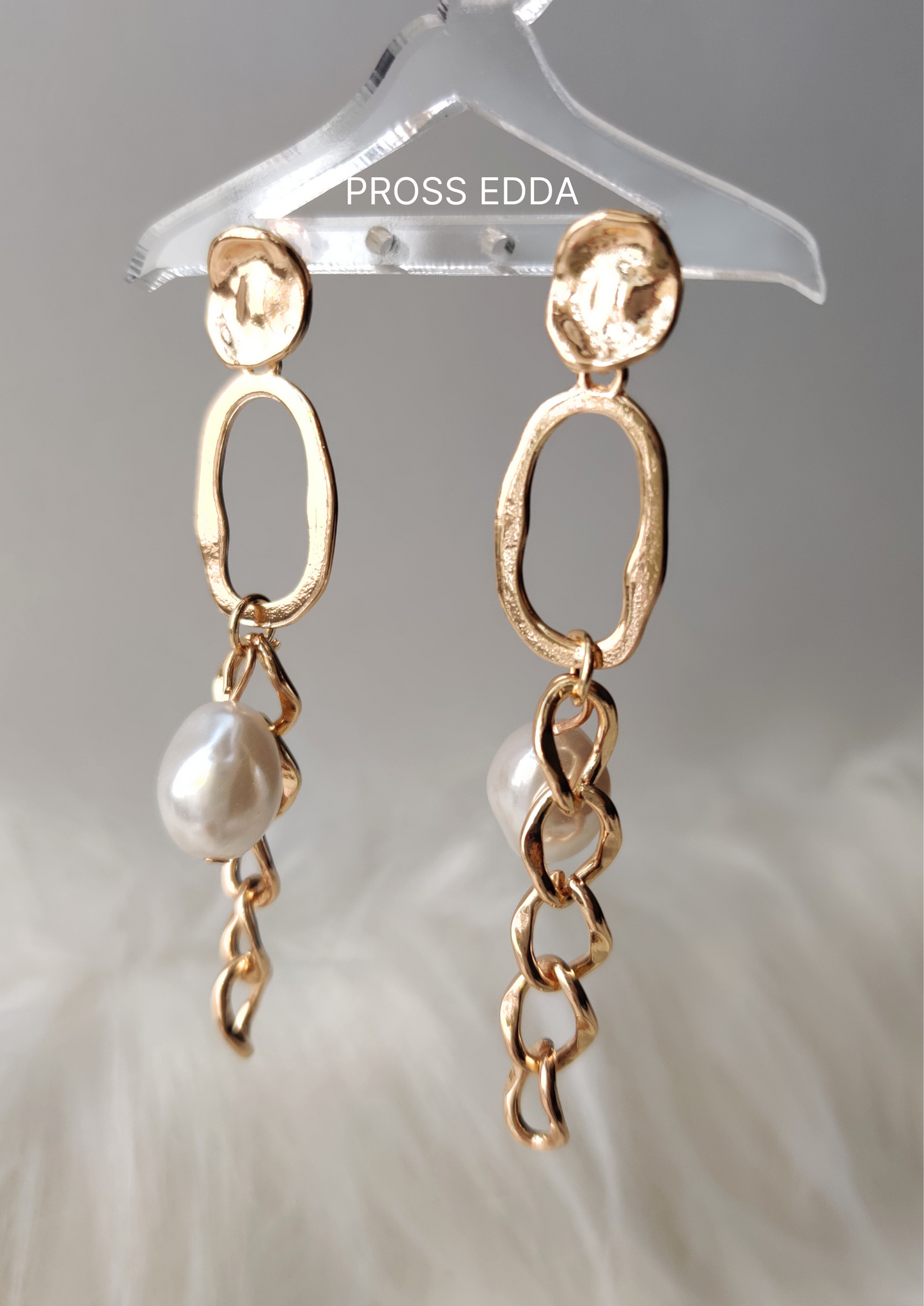 PEARLIZED CHAIN CHARMS GOLDEN DROP EARRING