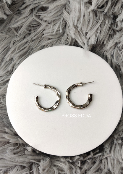 SILVER THIN OPEN HOOP EARRING - Lava Textured