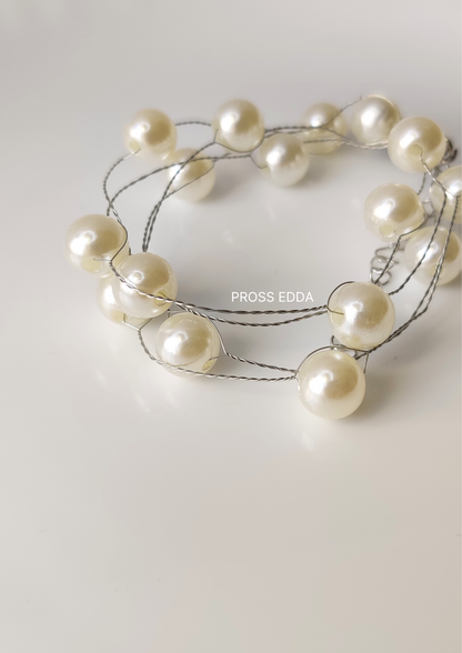 ZENITH ROUND PEARLS WIRE WRAP BRACELET - Silver