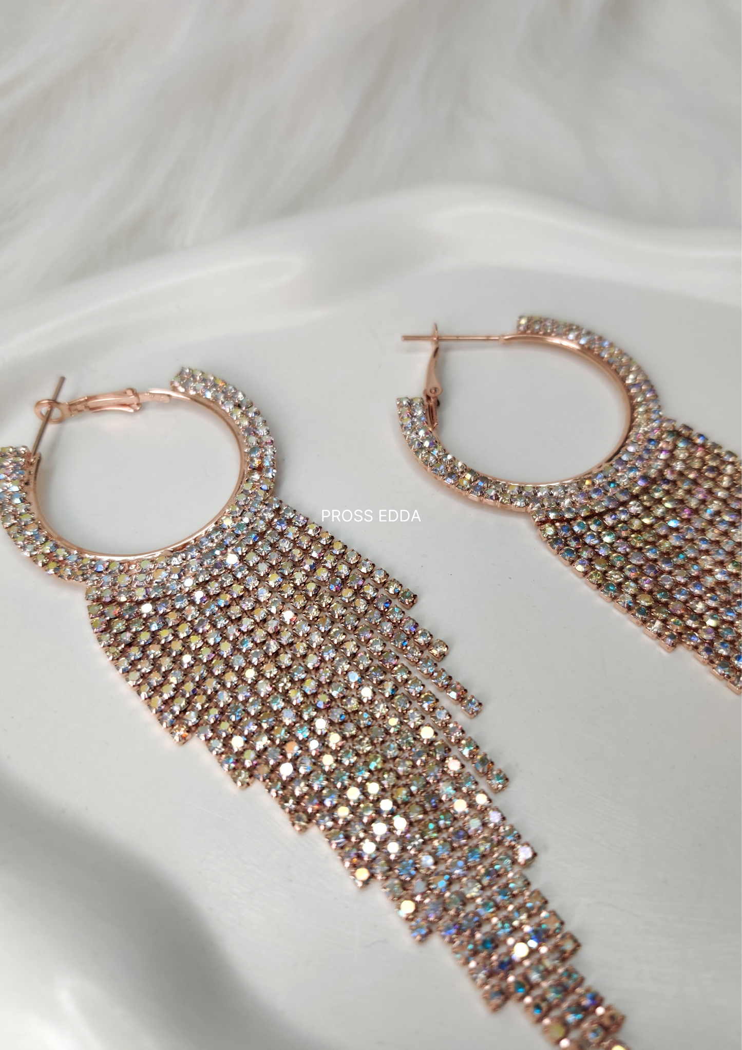 RAINBOW RADIANT ARCH RHINESTONE HOOPS EARRINGS - Golden