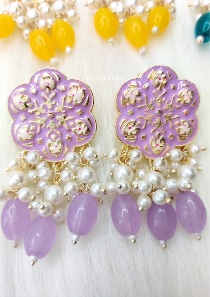 MEENAKARI FLORAL PEARL DROP EARRING