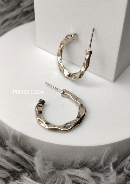 SILVER THIN OPEN HOOP EARRING - Lava Textured