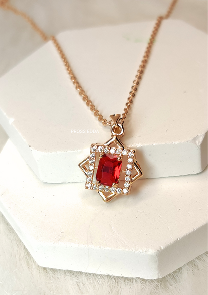 MAJESTIC SCARLET SQUARE NECKLACE - Square