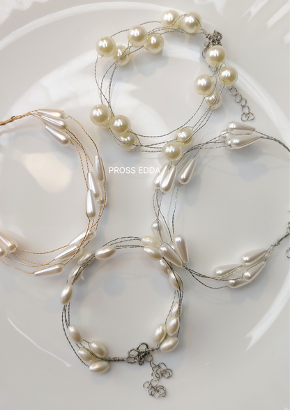 ZENITH DROP PEARLS WIRE WRAP BRACELET - Golden