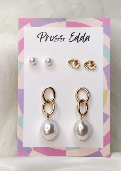 SEASHORE PEARLS & GOLD EARRING COMBO