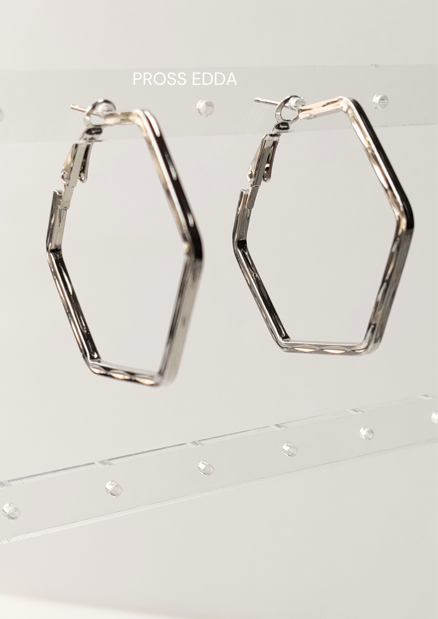 SILVER HEXAGON  HOOP EARRING