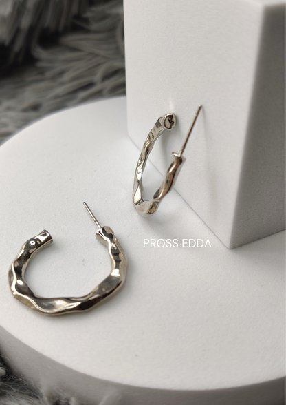 SILVER THIN OPEN HOOP EARRING - Lava Textured