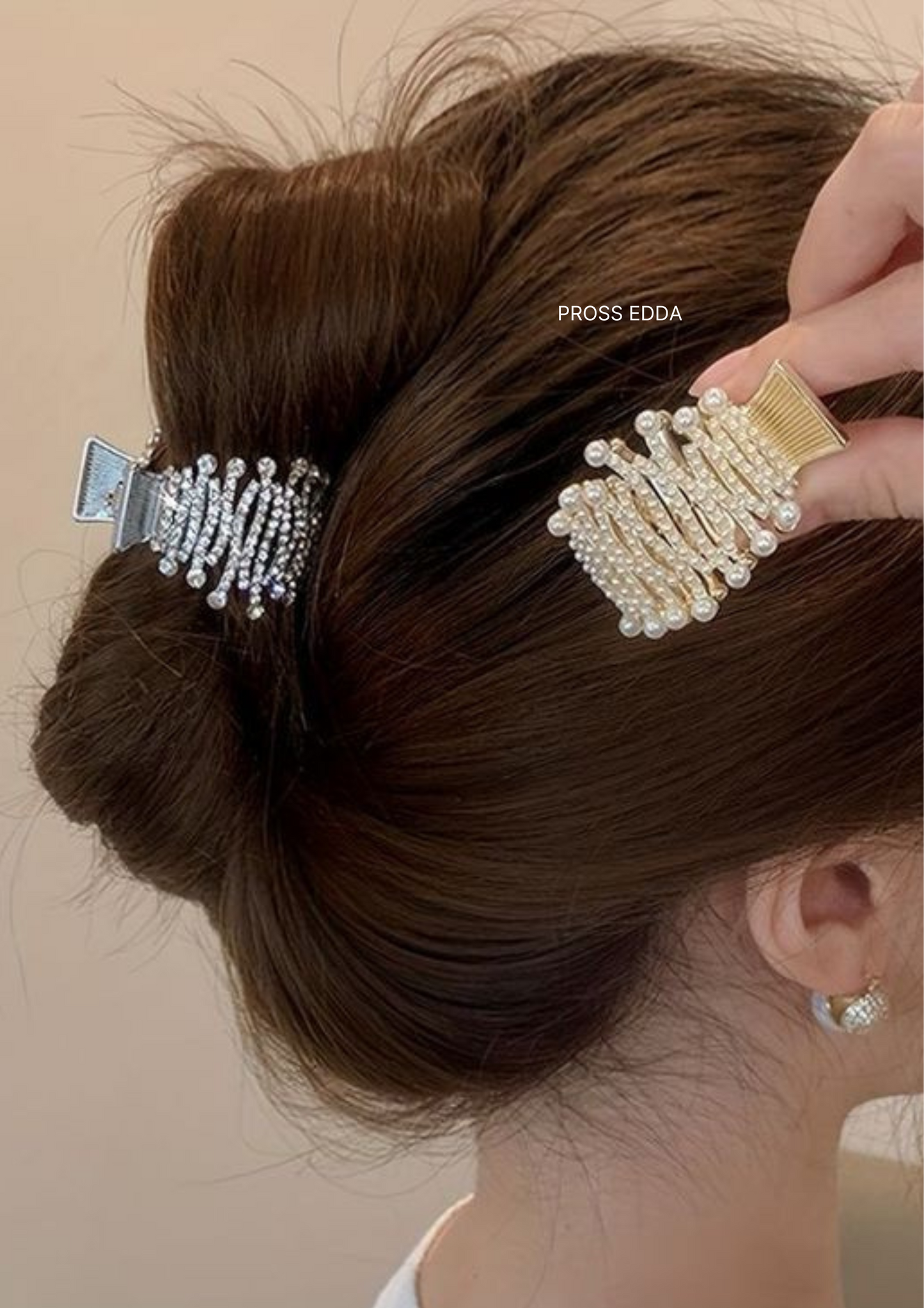 PEARL GOLDEN PONYTAIL HOLDER CLAW CLIP